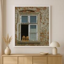 Quadro Decoração Rústica Cães Cocker Na Janela 24x18cm - com vidro Cor:Moldura preta