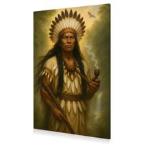 Quadro Decoração Umbanda Caboclo Pena Branca Canvas 60x40 Quadro Decoração Umbanda Caboclo Pena Branca Canvas 60x40