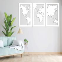 Quadro Decoração Vado Mapa Mundi Mdf 6Mm Branco 100X60 Cm