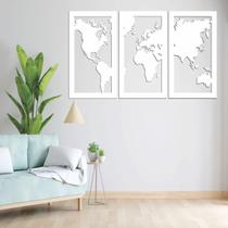 Quadro Decoração Vado Mapa Mundi Mdf 6Mm Branco 130X80 Cm