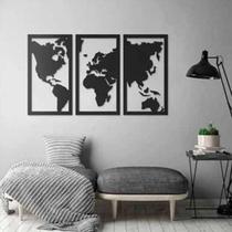 Quadro Decoração Vado Mapa Mundi Mdf 6Mm Preto 100X60 Cm
