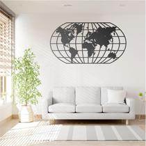 Quadro Decoração Vado Mapa Mundi World Uno Preto 70X37 Cm