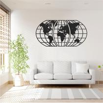 Quadro Decoração Vazado Mapa Mundi WORLD TRIPLO PRETO 70X37