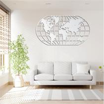 Quadro Decoração Vazado Mapa Mundi WORLD UNO BRANCO 70X37 CM