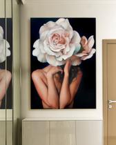 Quadro Decorartivo Mulher com Flor Canvas 50x70 - Foto Paulista