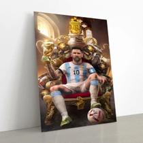 Quadro Decorativa Lionel Messi Trono Trofeu Bola de Ouro 60x40cm