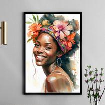 Quadro Decorativa Mulher Preta Aquarela 24x18cm - com vidro
