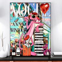 Quadro decorativo 1 peça 40x60 Arte da moda grafite colorido moderno pop rosa leopardo pantera vogue