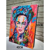 Quadro decorativo 1 peça 40x60 Frida Kahlo colorido abstrato moderno para sala quarto
