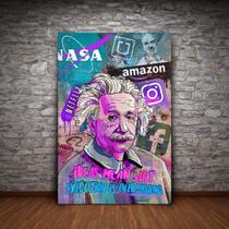 Quadro decorativo 1 peça 40x60 grafite Albert Einstein moderno decoração para casa sala quarto hall