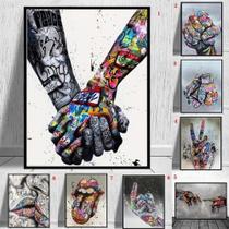 Quadro decorativo 1 peça 40x60 grafite colorido moderno abstrato para sala de estar quarto