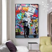Quadro decorativo 1 peça 40x60 O amor é a resposta einstein pop decoração para casa sala quarto