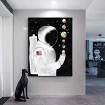 Quadro decorativo 1 peça 60x40 astronauta espaço moderno minimalista para quarto sala hall