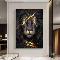 Quadro decorativo 1 peça 70x50cm preto e dourado luz leão abstrato moderno para decoração casa sala quarto hall
