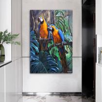 Quadro decorativo 1 peça araras amarela e azul aves brasileiras decoração