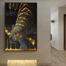 Quadro decorativo 1 peça leopardo selvagem black gold decoração - Ana Decor