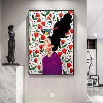 Quadro decorativo 1 peça mulher e passaro flores colorido decoração - Ana Decor