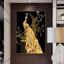 Quadro decorativo 1 peça pavão dourado luxo ouro decoração - Ana Decor