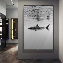 Quadro decorativo 1 peça tubarão branco rei dos mares força imponencia decoração - Ana Decor
