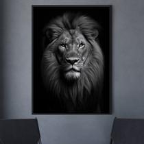 Quadro Decorativo 1 Tela Animais Leão Monarca em Diversos Tamanhos Branco