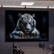 Quadro Decorativo 1 Tela Animais Tigre de Bengala Jogando Xadrez Diversos Tamanhos Branco