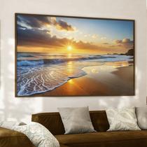 Quadro Decorativo 1 Tela Praia e Pôr do Sol Diversos Tamanhos Branco