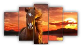 quadro decorativo 115 x 60 5 pçs 4 k cavalos