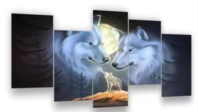 quadro decorativo 115 x 60 5 pçs 4 k lobo rugindo - ferro tech