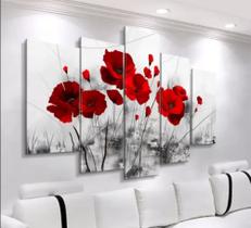 quadro decorativo 115 x 60 5 pçs 4 k rosas vermelhas - ferro tech