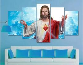 quadro decorativo 115 x 60 5 pçs 4 k sagrado coracao de jesus