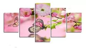quadro decorativo 115 x 60 5 pçs mosaico borboleta flores