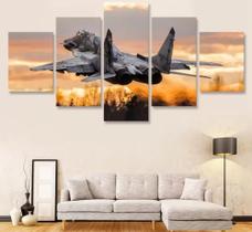 quadro decorativo 115 x 60 5 pçs mosaico caca aviao militar f 18 mig 29