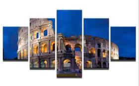 quadro decorativo 115 x 60 5 pçs mosaico coliseu roma italia museu - ferro tech