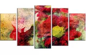 quadro decorativo 115 x 60 5 pçs mosaico flor vermelha abstrata aquarela