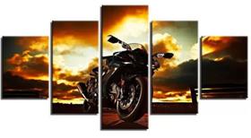 quadro decorativo 115 x 60 5 pçs mosaico moto sportiva por do sol motoqueiro