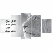 Quadro Decorativo 115x60cm Sala Quarto Leão Preto e Branco Seja Forte