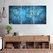 Quadro Decorativo 120x60 Mapa Mundi Azul Abstrato Quarto Quadro Decorativo 120x60 Mapa Mundi Azul Abstrato Quarto