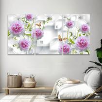 Quadro Decorativo 120x60 Mosaico Peonias Lilás Abstrato Sala Quadro Decorativo 120x60 Mosaico Peonias Lilás Abstrato Sala