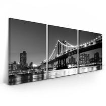 Quadro Decorativo 120x60 Ponte Manhattan Nova York Preto Quadro Decorativo 120x60 Ponte Manhattan Nova York Preto