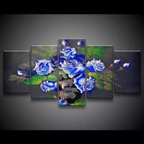 Quadro Decorativo 129x63 Sala Escritório Flores Rosas Azuis