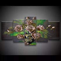 Quadro Decorativo 129x63 Sala Flores Rosas Marrons 1