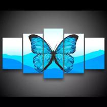 Quadro Decorativo 129x63 Sala Quarto Abstrato Borboleta Azul Quadro Decorativo 129x63 Sala Quarto Abstrato Borboleta Azul