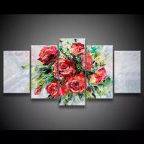 Quadro Decorativo 129x63 Sala Quarto Abstrato Buquê De Rosas