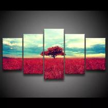 Quadro Decorativo 129x63 Sala Quarto Árvore Campo Vermelho 1