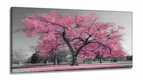 Quadro Decorativo 130x60 Sala Quarto Árvore Rosa Claro em Tecido Canvas Quadro Decorativo 130x60 Sala Quarto Árvore Rosa Claro em Tecido Canvas