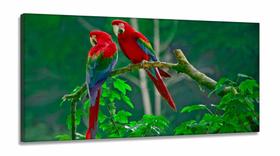 Quadro Decorativo 130x60 Sala Quarto Casal Araras Vermelhas em Tecido Canvas