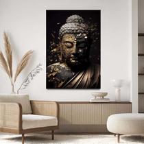 Quadro Decorativo 130x90 Para Sala Quarto Hall Buda Preto Dourado Arte