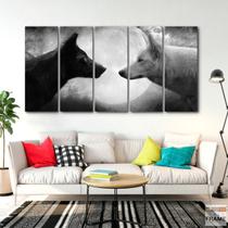 Quadro Decorativo 2 Lobos Preto e Branco 140x65