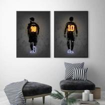 Quadro decorativo 2 peças 40x60 abstrato neon futebol Neymar Messi decoração para casa sala quarto
