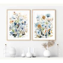 Quadro decorativo 2 peças 40x60 Aquarela mix flores folhas botânicos colorido abstrato moderno